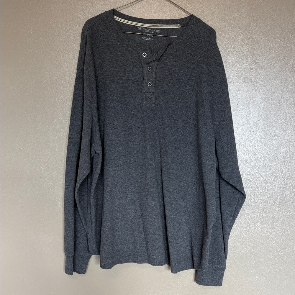 Faded Glory Dark Gray Long Sleeve Henley Shirt